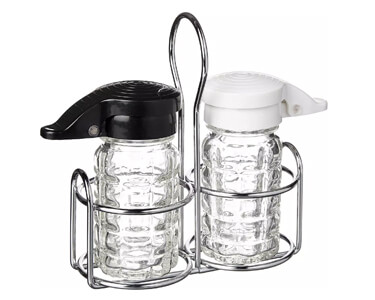 Shake It Free Shaker - 1.5 Oz. Moisture Proof Humidity Free Glass Salt and Pepper Shakers with Metal Caddy 